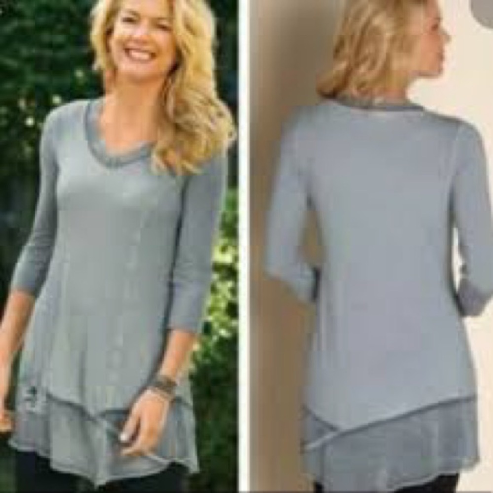 Soft surroundings 1 pocket fleur de lis women’s large flowy light sheer top